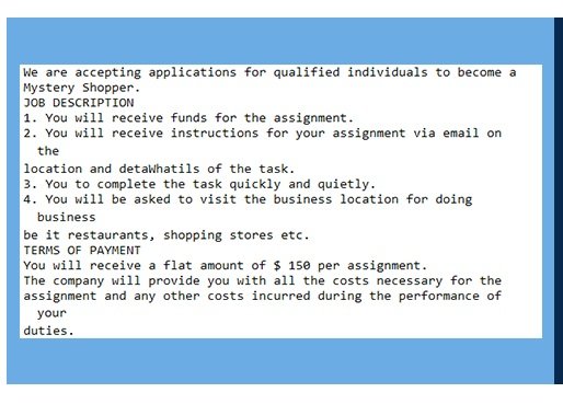 An example of mystery shopper scam
