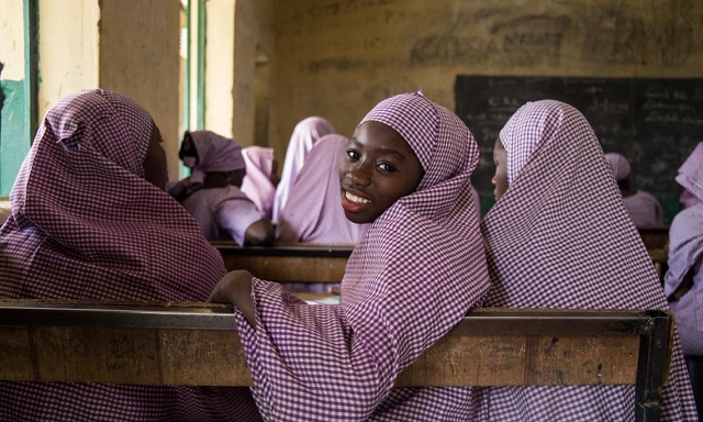 Female students in an unnamed Northern school in Nigeria. UNICEF is aiming to make each school in the targeted Northern region of Nigeria have a menstrual bank where some of the pads would be stored and the girls can have access whenever they are menstruating – a move that will enable the girls to use menstrual pads while in school.