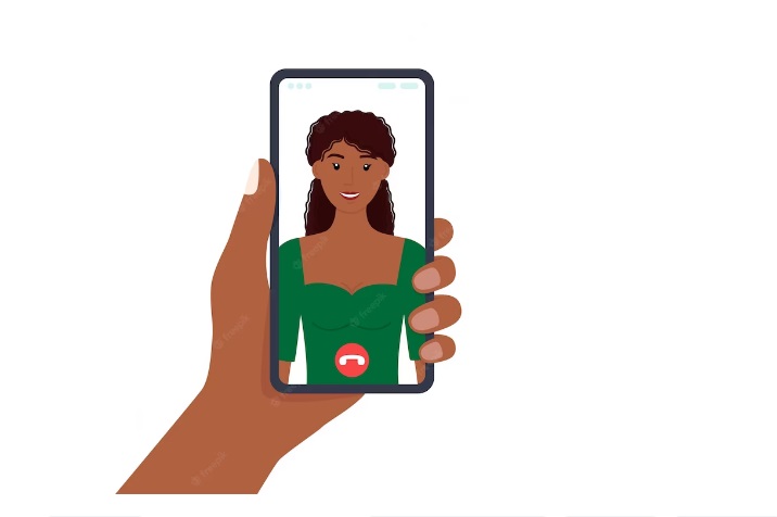 WhatsApp Web Video Calls Images/Pictures 1: Photo of a hand holding phone smartphone screen with beautiful girl video call vector illustration for WhatsApp Web Video Calls. Image Credit: kuryanovichtatsiana on Freepik. https://www.freepik.com/premium-vector/hand-holding-phone-smartphone-screen-with-beautiful-girl-video-call-vector-illustration_32414693.htm#query=WhatsApp%20Web%20Video%20Calls&position=6&from_view=search&track=ais