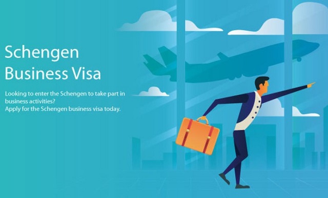 Schengen Visa Types: Schengen Business Visa. Schengen Visa Types Images/Photos: 2. An image of a businessman hurrying to board a flight for a business trip to Schengen zone. Image credit: BTW Visa Services. https://btwvisas.com/schengen-visa/business-visa-for-schengen