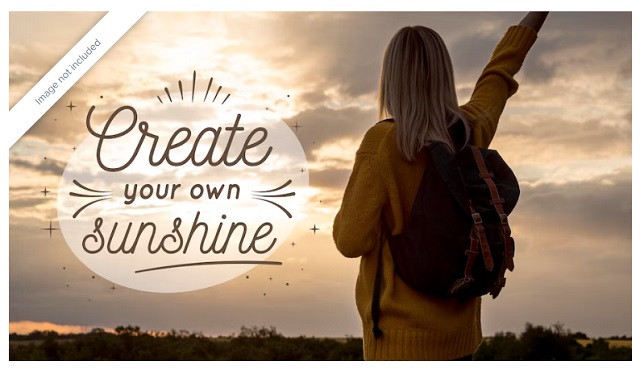 Inspirational Life Quotes:  Life Quotes Images/Photos: 2. A photo of inspirational 'Create Your Sunshine' lettering and happy girl in celebration mood. Image photo credit: Freepik. https://www.freepik.com/free-vector/positive-quote-with-photo_9709330.htm#