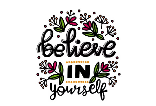 Short Positive Life Quotes: Life Quotes Images/Pictures: An image of 'Believe in Yourself' - a representative of short positive life quote. Image credit: Freepik. https://www.freepik.com/free-vector/inspirational-lettering-with-flowers_6070880.htm#
