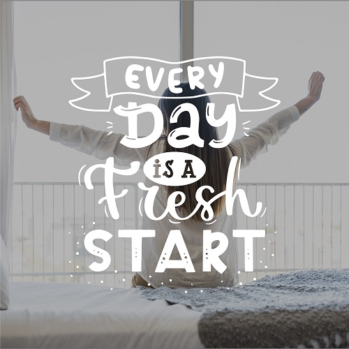 Image of the quote: ''Everyday is a fresh start'' with an unidentified successful female celebrant on the background