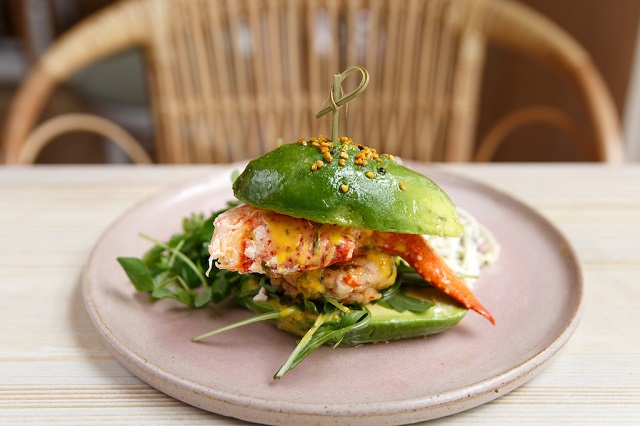 Photo of a served Avocado Lobster Burger. Photo credit: Country and Town House