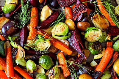Image of a colourful oven-roasted vegetables