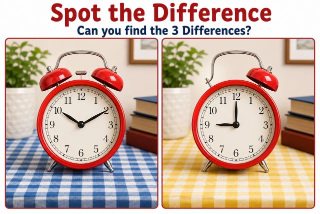 Spot the difference Puzzle 3 – A Classic Red Alarm Clock on a Table Image 1