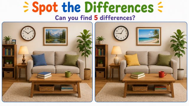 Spot the difference Puzzle 5 – A Cozy Living Room 1