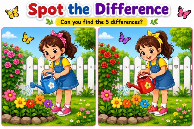 Spot the difference Puzzle 5 – A Smiling Girl Watering Flowers Image 1