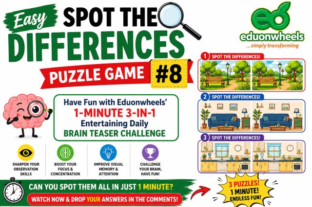 Spot the Difference Puzzle Game Challenge, #8 Image 1: : Easy Spot the Differences Puzzle Game #8 | Eduonwheels 1-Minute Brain Teaser Challenge